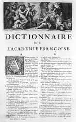 Frontispice voor het woordenboek van de Franse Academie, gegraveerd door Jean Mariette